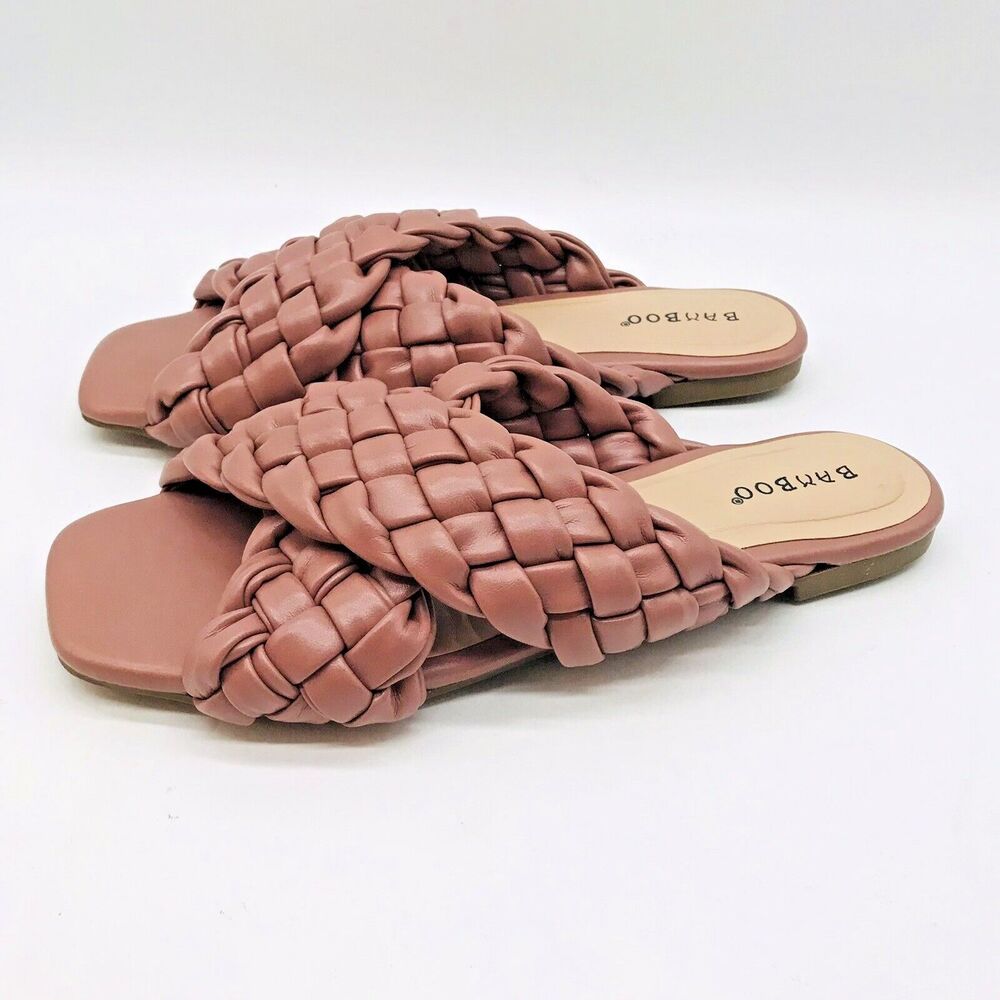 Bamboo Cali Crisscross Sandals Braided Straps Women's 7 Rose Pink Slides Flats